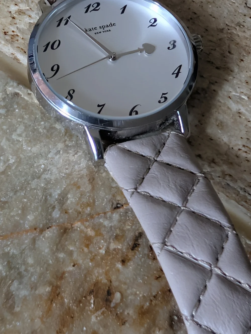 kate spade New York Metro Quilted Taupe Leather Strap Silver-Tone Dial Watch